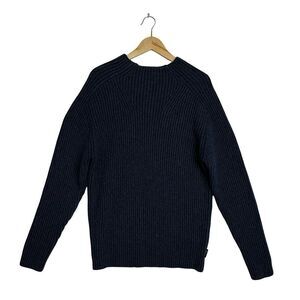 WOOLRICH Vintage Navy Heathered Ribbed Crewneck Sweater Size Medium